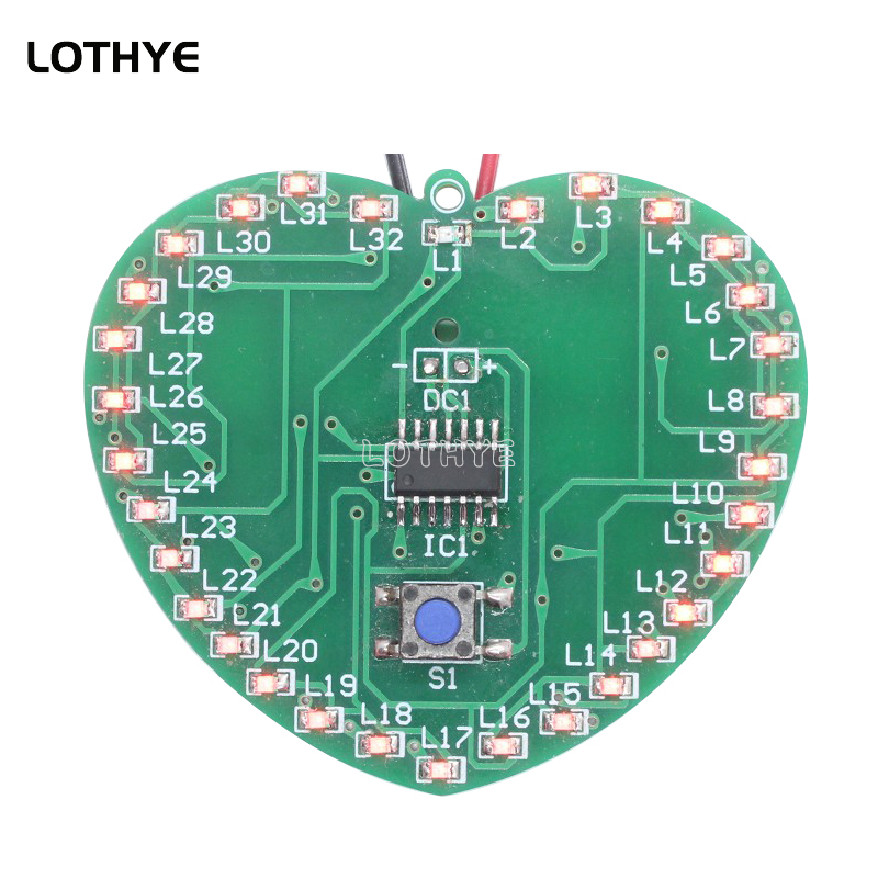 Diy Electronics Soldering Kit - DIY 32 LED SMD microcontroller heart-shaped