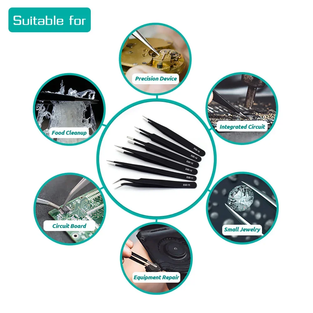6pcs Precision Tweezers Set ES - Diy Electronics Soldering Kit reseña y precio