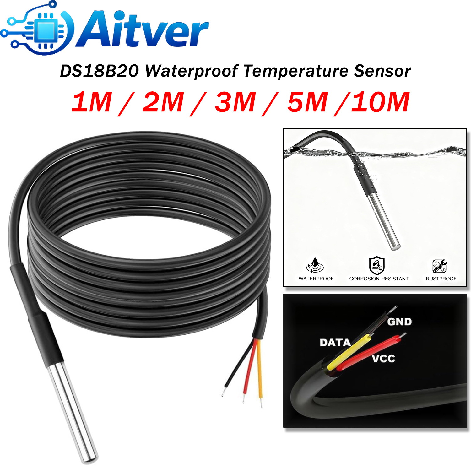 DS18B20 Waterproof Temperature - Ds18B20 Temperature Sensor reseña y precio