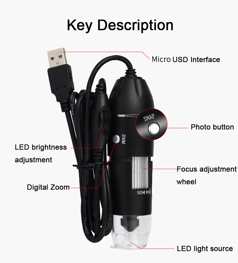 USB Digital Microscope 500X/10 - Diy Electronics Microscope reseña y precio